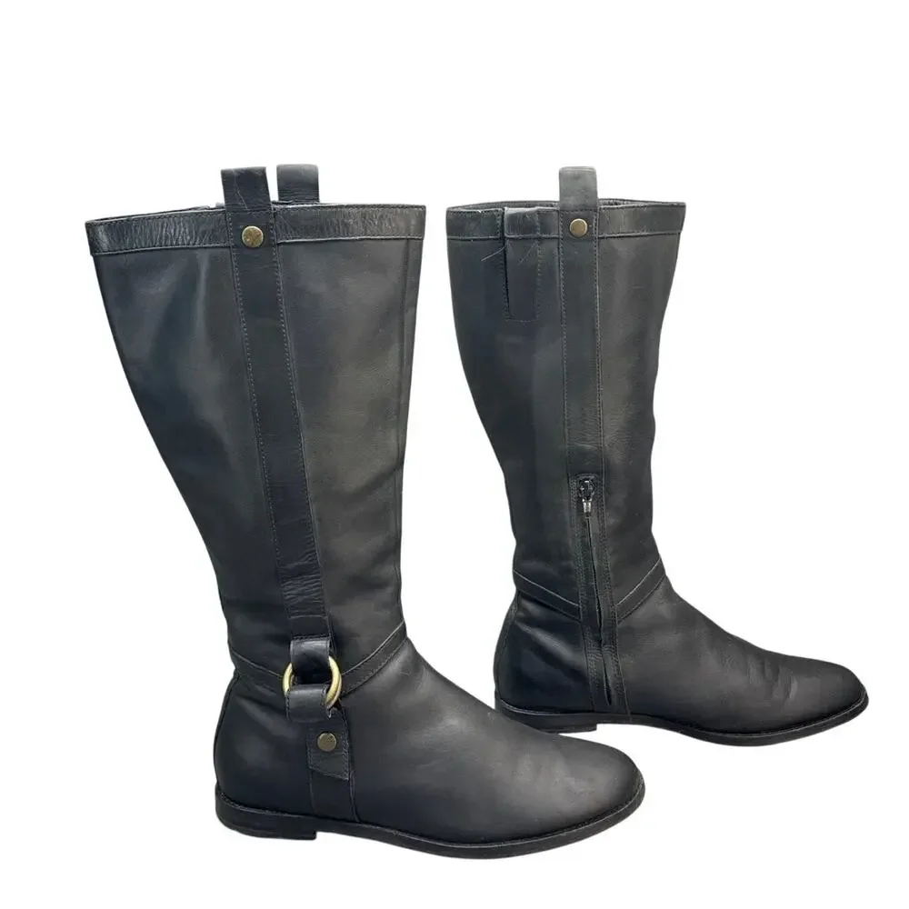 Cole Haan Air Liberty Black Nubuck Leather Tall Riding Boot Women 9.5B